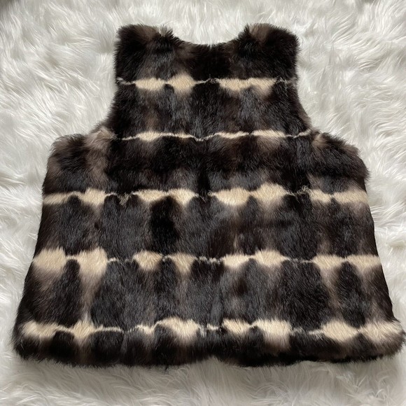 GLAMOURPUSS NYC Rabbit Fur Vest LARGE Brown Beige Full Zip with Pockets Lined - Picture 6 of 12